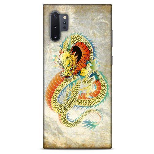 Samsung Galaxy Note 10 Plus Kılıf Dragons (21) Koruyucu Kapak Ejderha Dövme Sarı