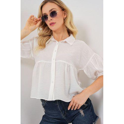 Kısa Kol Crop Gömlek 20335 - Beyaz
