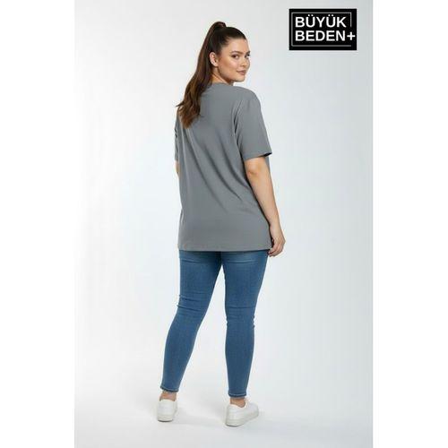 Kadın Büyük Beden El Yazılı Brooklyn Baskılı 3xl-6xl Bisiklet Yaka Tshırt SPR25BTSK510-6