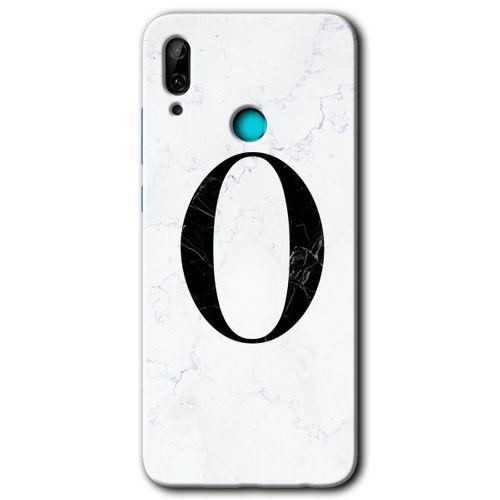 MRCİLETİSİM Huawei P smart 2019 Kılıf HD Desen Baskılı Arka Kapak + Temperli Cam - Beyaz Mermer Desenli O Harfi