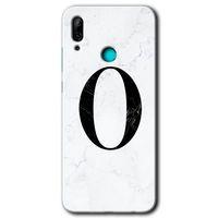 MRCİLETİSİM Huawei P smart 2019 Kılıf HD Desen Baskılı Arka Kapak + Temperli Cam - Beyaz Mermer Desenli O Harfi