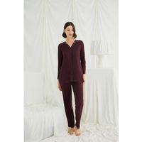 Uzun Kollu Boydan Düğmeli V Yaka Pijama Takımı