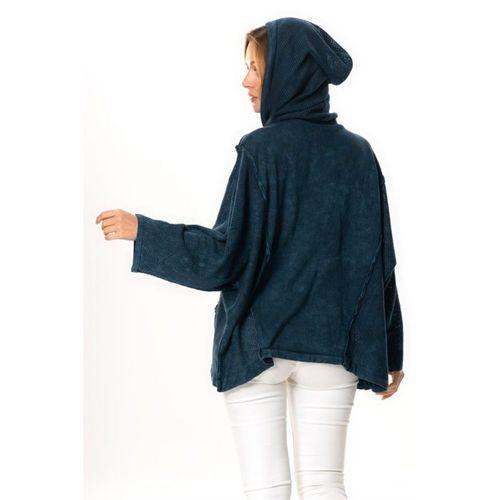 Uzun Kol Ceren Fileli Düğme Detaylı Çift Cepli Kışlık Kapüşonlu Triko Bluz Lacivert Lcvt