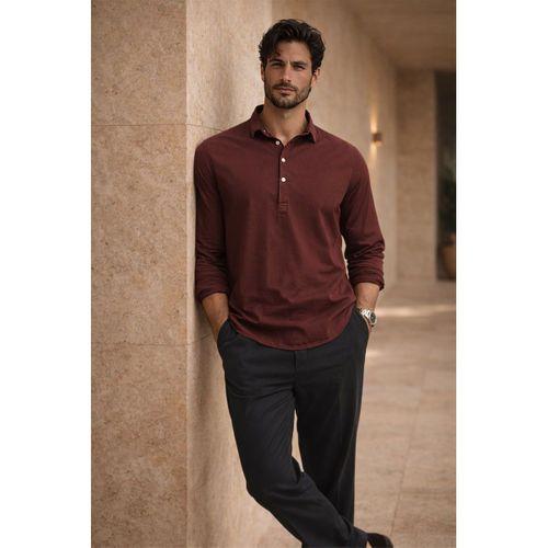 Yarım Pat Yakalı York Pamuk Kumaşlı Uzun Kollu Erkek Gömlek - Bordo