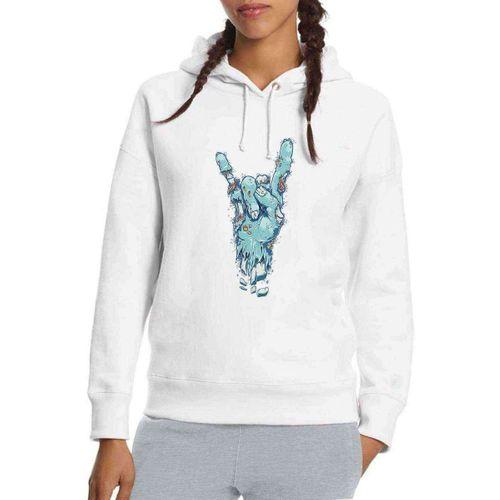 Zombie Rock Baskılı Beyaz Kadın Kapşonlu Sweatshirt