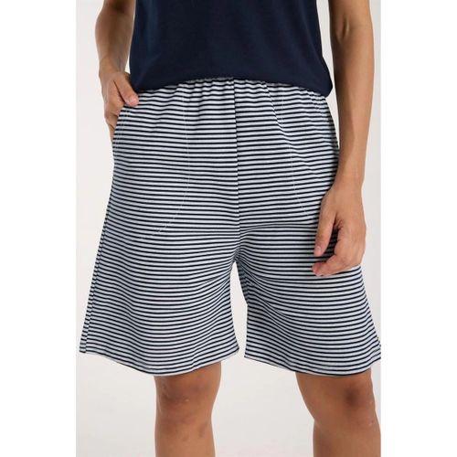 Kadın Lacivert Kurdele Detaylı Çizgili Şortlu Pijama Takımı