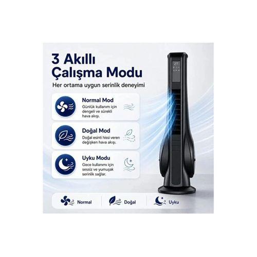 Turbo Smart Akıllı Fan Led Ekranlı Kumandalı 90° Hareketli Serinletici Soğutucu Kule Tipi Vantilatör