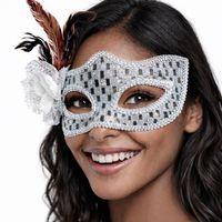 Gümüş Renk Tüylü Balo Maskesi Kadın Parti Aksesuarı
