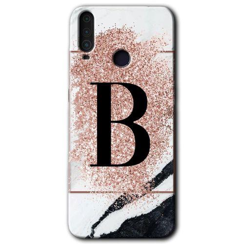 MRCİLETİSİM General Mobile GM 10 Kılıf HD Desen Baskılı Arka Kapak + Temperli Cam - Pembe Mermer Desenli B Harfi