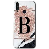 MRCİLETİSİM General Mobile GM 10 Kılıf HD Desen Baskılı Arka Kapak + Temperli Cam - Pembe Mermer Desenli B Harfi