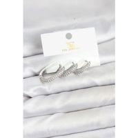 Pirinç Gümüş Renk Zirkon Taşlı Halka Model YSX Trio Küpe Seti