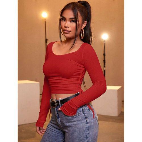 Kadın Kırmızı Kaşkorse Kumaş Bluz