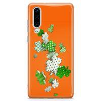 Huawei P30 Kılıf Yeşil Beyaz Yoncalar Arka Kapak Koruma Desenli Full Koruyucu