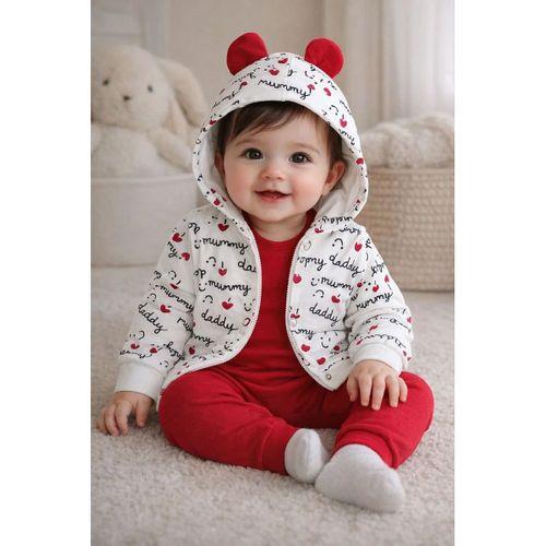 Kalp Desenli Kulaklı 3 Lü Kız Bebek Takımı