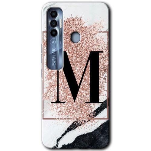 Potkal Hediye Fabrikası Tecno Spark 7 Pro Kılıf HD Desen Baskılı Arka Kapak - Pembe Mermer Desenli M Harfi