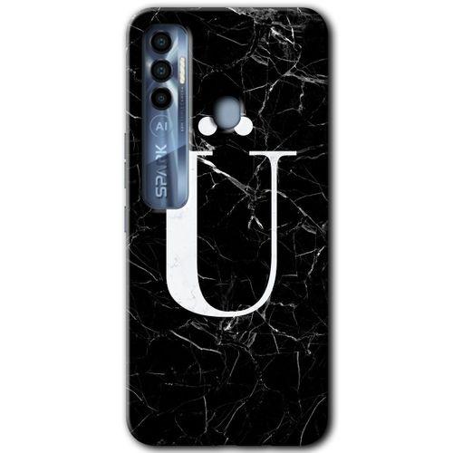 Tecno Spark 7 Pro Kılıf HD Desen Baskılı Arka Kapak - Siyah Mermer Desenli Ü Harfi