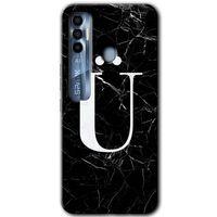 Tecno Spark 7 Pro Kılıf HD Desen Baskılı Arka Kapak - Siyah Mermer Desenli Ü Harfi