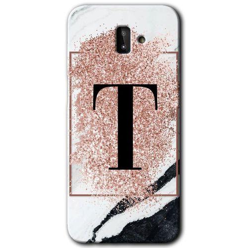Samsung Galaxy J6 Plus Kılıf Baskılı Kapak - Pembe Mermer Desenli T Harfi + 5D Tam Kaplayan Cam