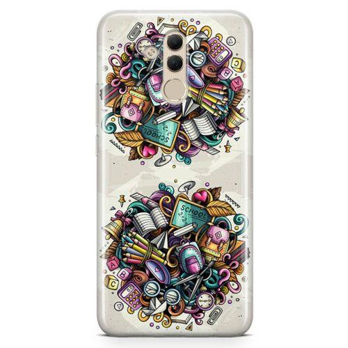Huawei Mate 20 Lite Kılıf Kırtasiye Malzemeleri Doodle Arka Kapak Koruma Desenli Full Koruyucu