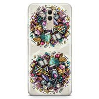 Huawei Mate 20 Lite Kılıf Kırtasiye Malzemeleri Doodle Arka Kapak Koruma Desenli Full Koruyucu