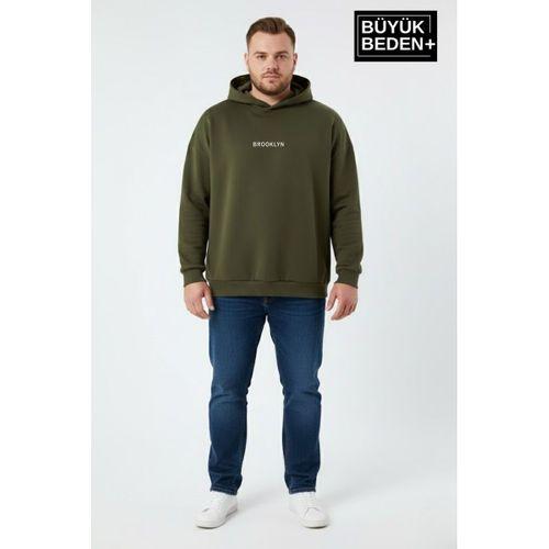 Erkek Büyük Beden Kapüşonlu Orta Brooklyn Baskılı Sweatshirt SPR26BSW961