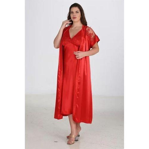 2li Kırmızı Sabahlık Takımı Bigsize 6226