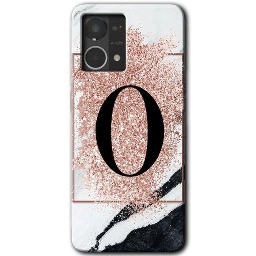 Oppo Reno 7 4G Kılıf HD Desen Baskılı Arka Kapak+Temperli Cam - Pembe Mermer Desenli O Harfi