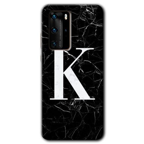 Huawei P40 Pro Kılıf HD Desen Baskılı Arka Kapak - Siyah Mermer Desenli K Harfi