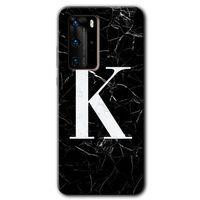 Huawei P40 Pro Kılıf HD Desen Baskılı Arka Kapak - Siyah Mermer Desenli K Harfi