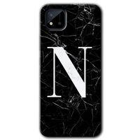 Realme C11 Kılıf Baskılı Arka Kapak - Siyah Mermer Desenli N Harfi +Tam Ekran Koruyucu
