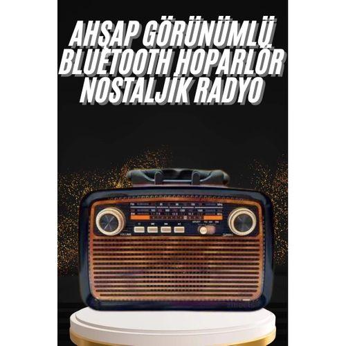 Nostaljik Görünümlü Ahşap Radyo Tf Sd Usb Girişli Led Fener Işıklı