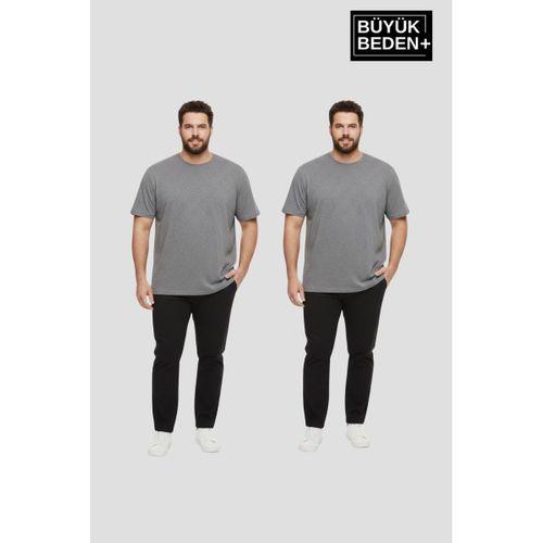Büyük Beden Erkek Regular Kalıp Basic Bisiklet Yaka 2 li Tişört Seti 3XL-6XL SPR26BTS510+2