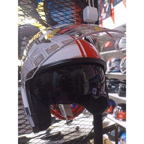 JK-20 Jk-20 Jıekaı Yarım Güneş Gözlüklü Kask [White/X2 Red]512 Desen L Beden