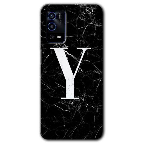 Oppo A55 Kılıf HD Desen Baskılı Arka Kapak - Siyah Mermer Desenli Y Harfi + Kırılmaz Cam