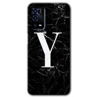 Oppo A55 Kılıf HD Desen Baskılı Arka Kapak - Siyah Mermer Desenli Y Harfi + Kırılmaz Cam