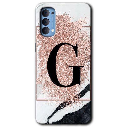 OPPO Oppo Reno 4 Kılıf HD Desen Baskılı Arka Kapak - Pembe Mermer Desenli G Harfi