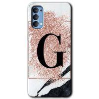 OPPO Oppo Reno 4 Kılıf HD Desen Baskılı Arka Kapak - Pembe Mermer Desenli G Harfi