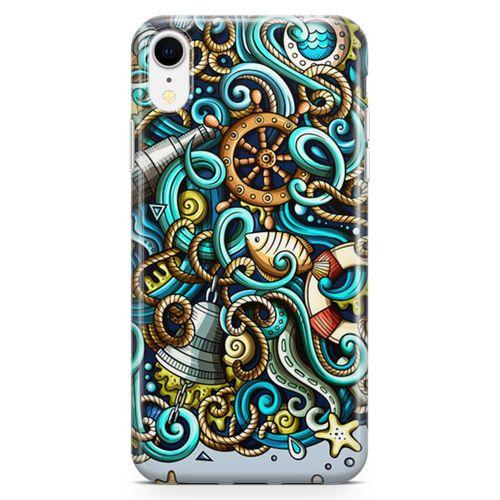 Apple iPhone XR Kılıf Deniz Malzemeleri Doodle Arka Kapak Koruma Desenli Full Koruyucu