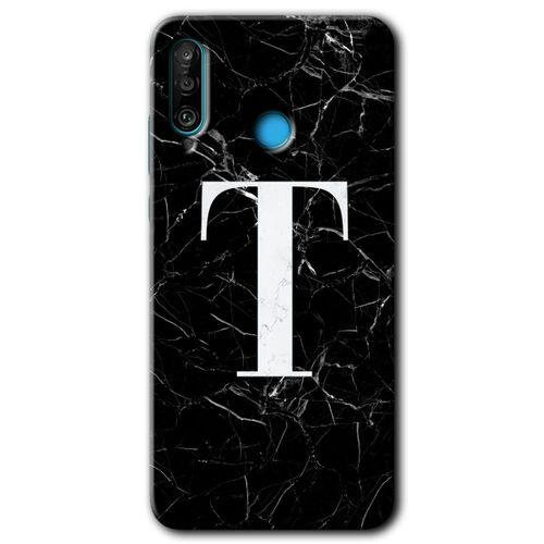 MRCİLETİSİM Huawei P30 Lite Kılıf Kapak - Siyah Mermer Desenli T Harfi +Hayalet Ekran Yandan Gözükmez