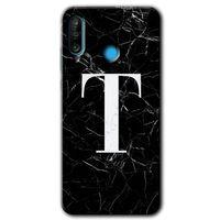 MRCİLETİSİM Huawei P30 Lite Kılıf Kapak - Siyah Mermer Desenli T Harfi +Hayalet Ekran Yandan Gözükmez