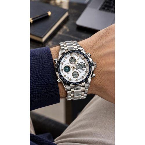 Joefox Digital Ve Analog Çelik Kordon Kronmetre+Takvim+Alarm+Aydınlatma Erkek Kol Saati JOE.X1
