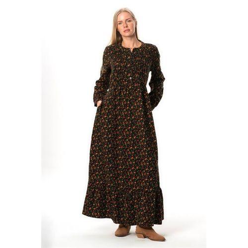 Uzun Kol Sümeyye Pazen Düğmeli Sonbahar ve Kışlık Uzun Elbise Siyah Syh