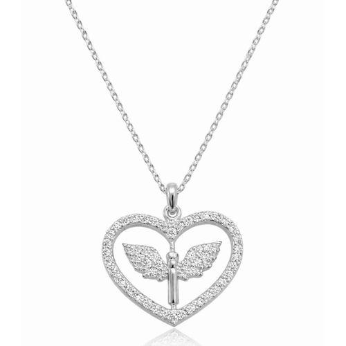 Gümüş Mikail Meleği Figürlü Kalp Kadın Kolye