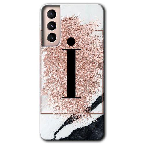 Potkal Hediye Fabrikası Samsung Galaxy S21 Kılıf HD Desen Baskılı Arka Kapak - Pembe Mermer Desenli İ Harfi