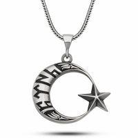 Gümüş Göktürkçe Yazılı Ay Yıldız Erkek Kolye