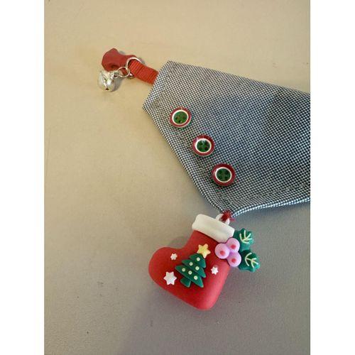Christmas Dog Bandana | Küçük Irk Köpek Fuları | Yılbaşı Temalı Çorap Aksesuar Detaylı Bandana | Max 6 kg