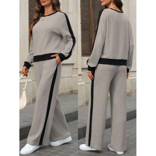Kadın Uzun Kollu Bisiklet Yaka şardonlu Kaşkorse Bluz Ve Pantolon Ikili Takım