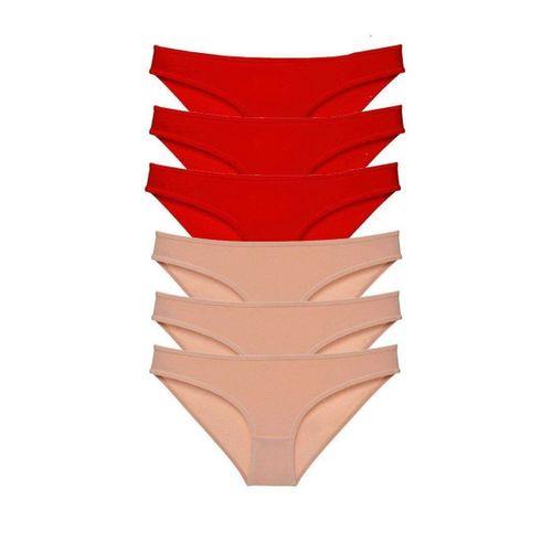 6 Adet Eko Set Likralı Kadın Slip Külot Kırmızı Ten