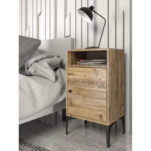 Wood'n Love Vio Metal Ayaklı Minifiks Bağlantı, Dolaplı Komodin - Atlantik Çam / Siyah