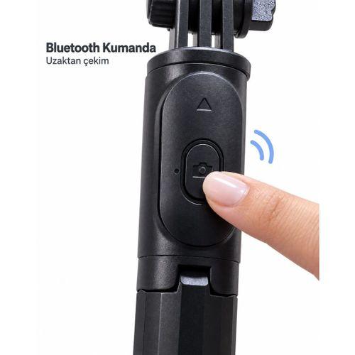 Seyahat Ve Günlük Kullanım İçin Bluetooth Kumandalı Siyah Selfie Çubuğu